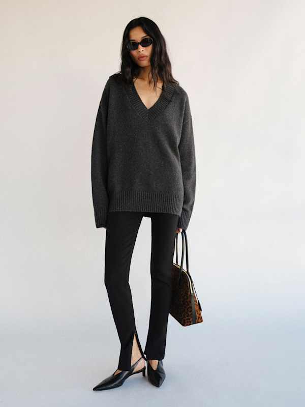 Jadey Cashmere Oversized V-neck Sweater - Flannel
